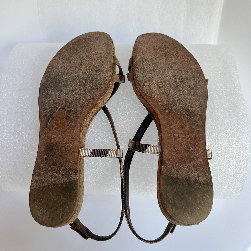 Burberry Nova Check Canvas Espadrille Sandals Criss Cross Strap Flat Sz 6 - Picture 13 of 15